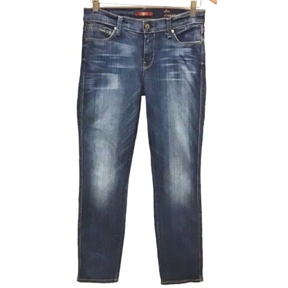 7 For All Mankind 28 Slim Straight Jeans Interesting Whisker Pattern Women's - Picture 1 of 8